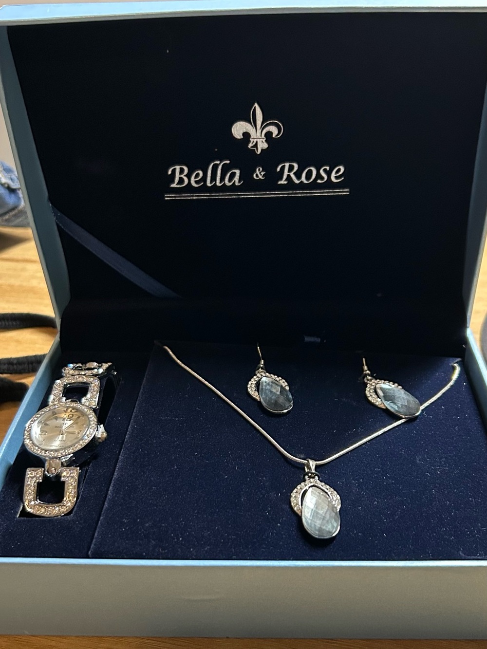 Silver Blue Crystal Necklace and Earring Set